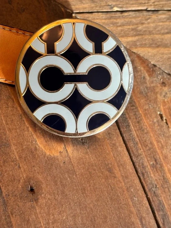 Coach Blue Leather Belt with Light Blue and Navy Enamel Buckle - Picture 2 of 5